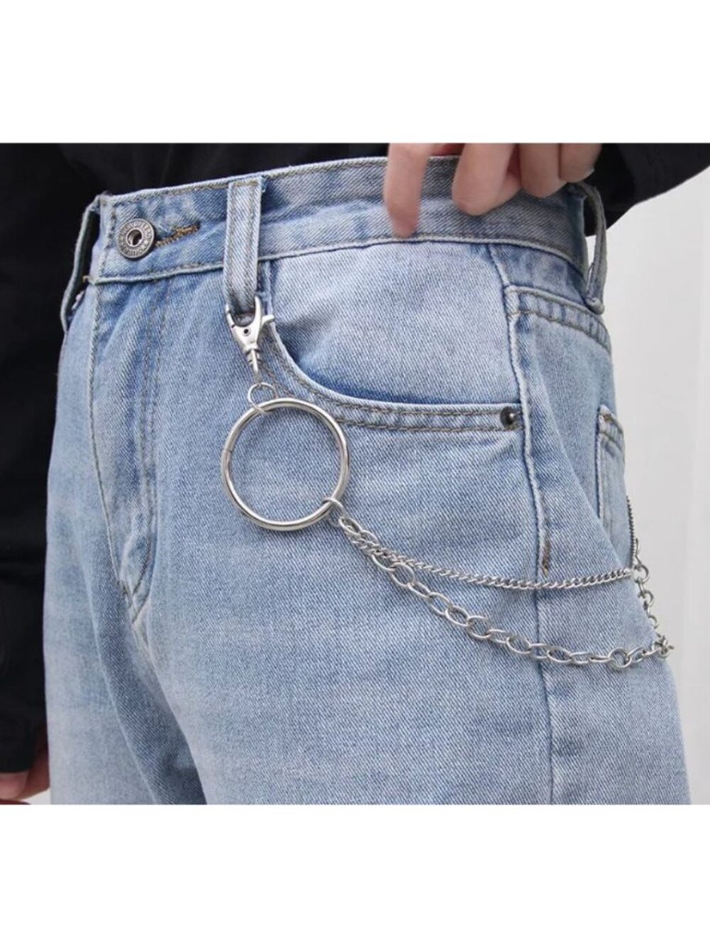 Silver Chains & Ring Belt Accessory Adjustable Punk Rock Style